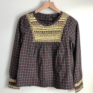 J. Crew Gold Detailed Plaid Blouse